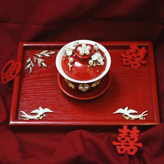 喜结连理敬茶杯婚庆用品陪嫁对杯diy手作装饰陶瓷盖婚庆用品大全|undefined