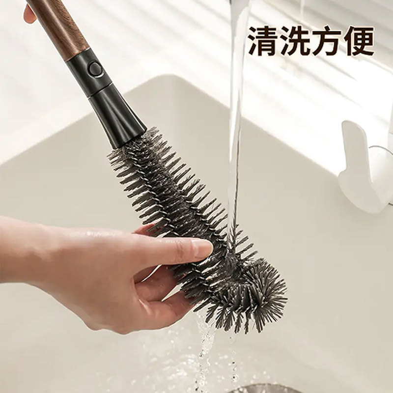 胡桃色二合一瓶口刷长柄可拆卸缝隙刷多功能软毛杯刷破壁机清洗刷|undefined