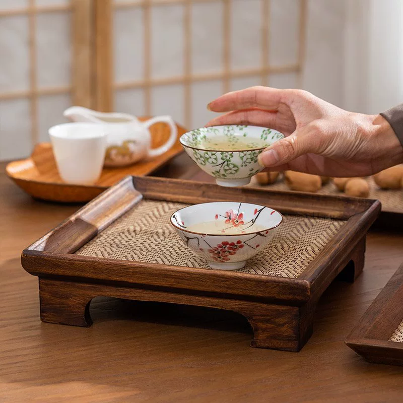 Wooden rectangular retro tea cup, Thailand