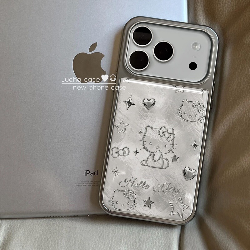 Suitable for iPhone 17 Pro Phone Case, High Aesthetic Appeal, Apple 16 Design, Popular Metal Kt Cat Design for iPhone 15