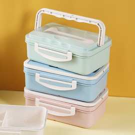 小麦秸秆饭盒可印字LOGO上班带饭便当盒微波炉密封分格大容量餐盒