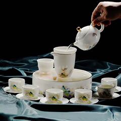 高級羊脂玉茶器セット家庭用ビジネス中国式工夫茶器白磁蓋碗泡ティーポットセット