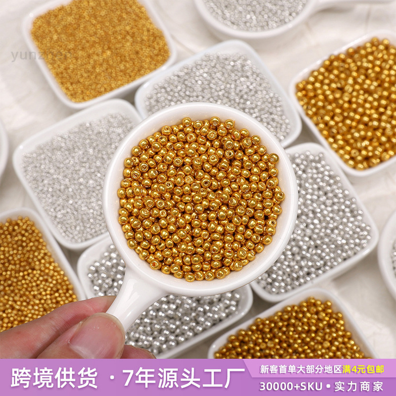 High Quality 1.5-4mm Electroplated Gold Silver Glass Rice Beads DIY Tassel Hairpin Bracelet Spacer Bead Jewelry Material