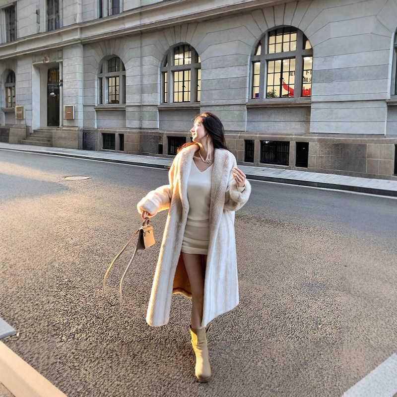 Winter New Thickeneded Cross Mink Eco-Friendly Fur Mink Velvet Coat Fur One-Piece Long European Mink Fur Outwear