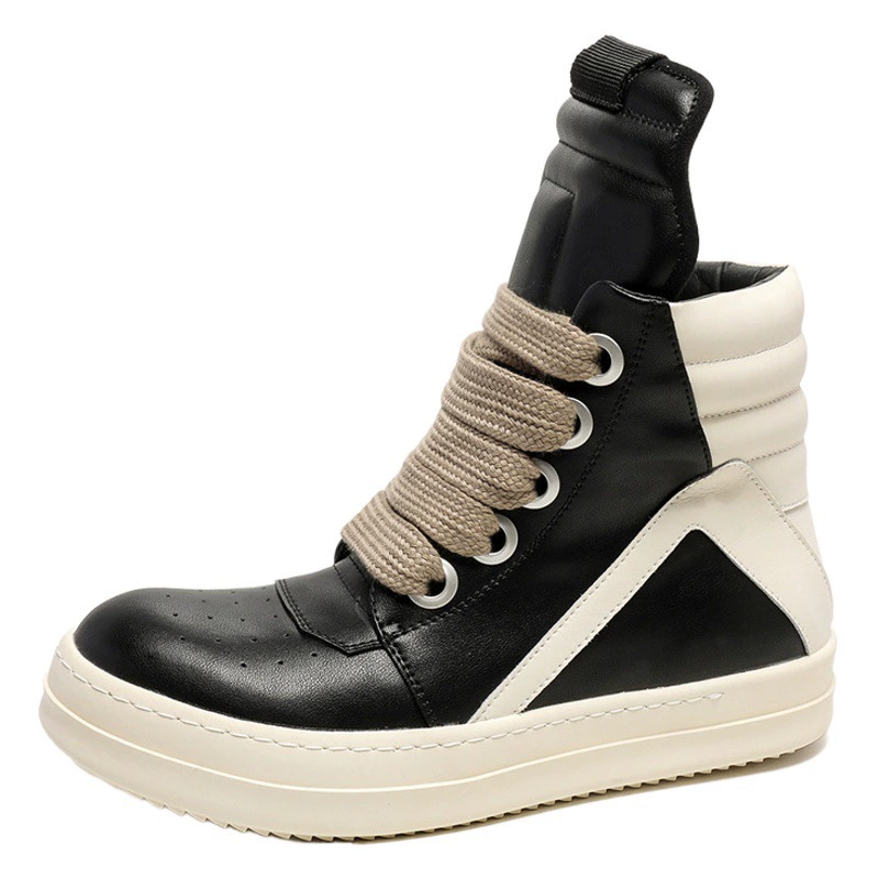 2024 осень и зима новая кожаная европейская и американская модная короткая сапога высокая банда перевернутая черная индивидуальность толстая подошва увеличивает волну мужской обуви
