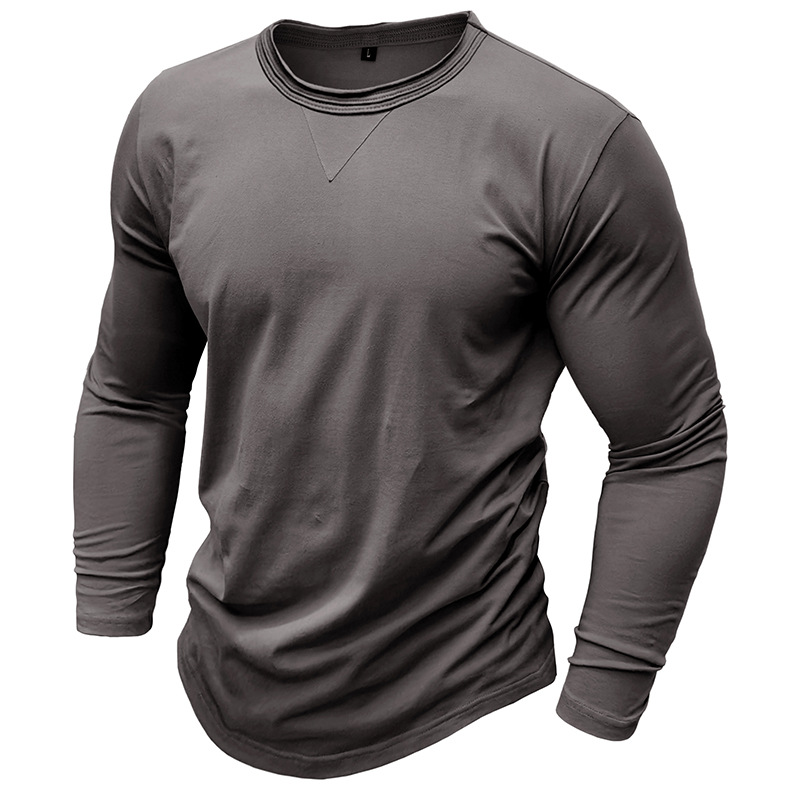 2024 otoño e invierno nuevo estilo de los hombres transfronterizos de manga larga camiseta de cuello redondo comercio exterior hombres de algodón puro camisa de fondo blusa de Amazon