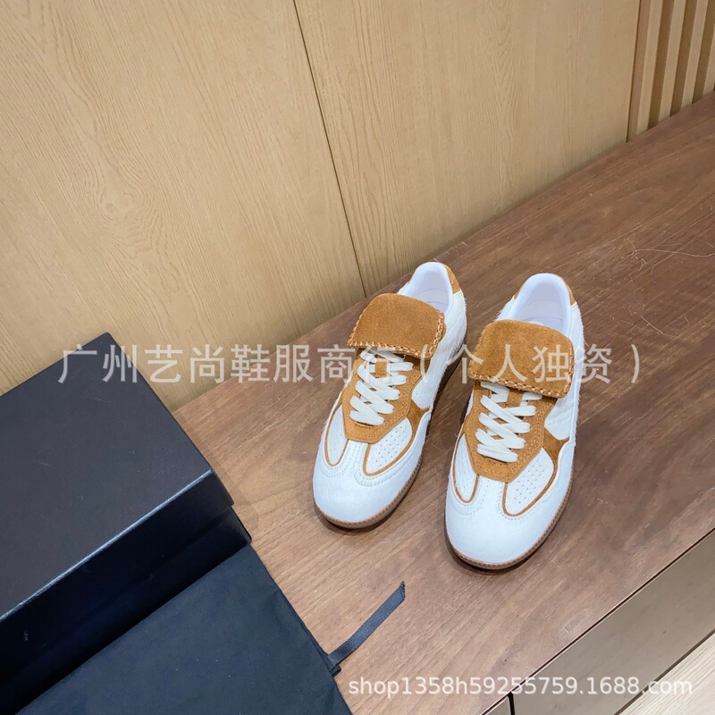 高版2025新款小众真皮圆头拼色平底系带时尚休闲鞋板鞋单鞋德训鞋|undefined