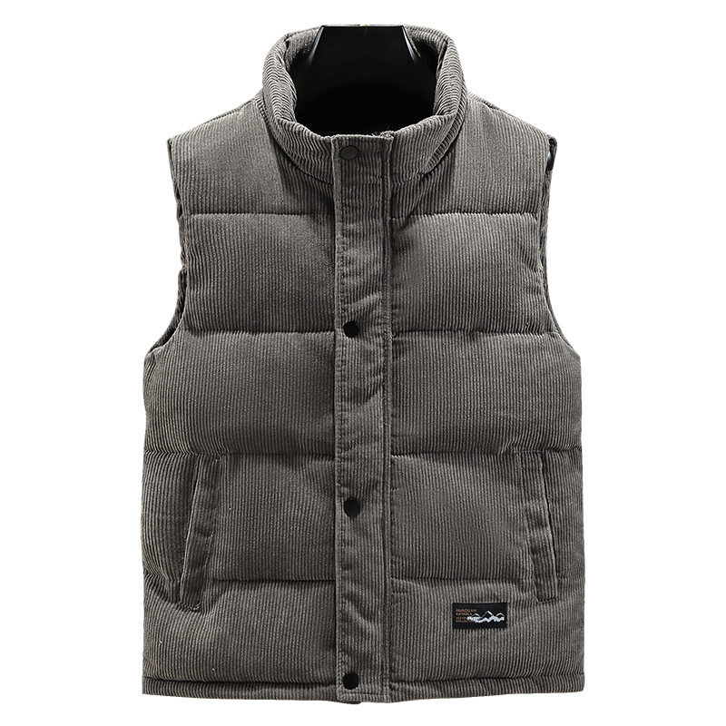 Men's Winter Warm Thick Corduroy Cotton Vest Sleeveless Outerwear Cold Protection Black/Gray Standard Thickness Coat_voghion.com