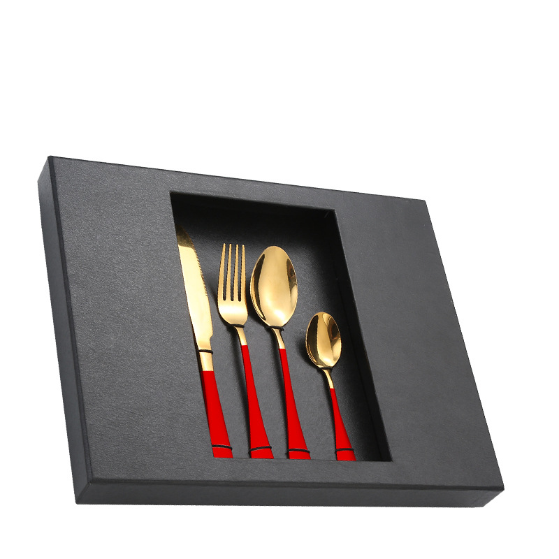 Juego de vajilla de acero inoxidable Amazon TikTok 20/24 piezas 1010 caja de regalo de cuatro piezas principales traje de cuchillo, tenedor y cuchara de comida occidental