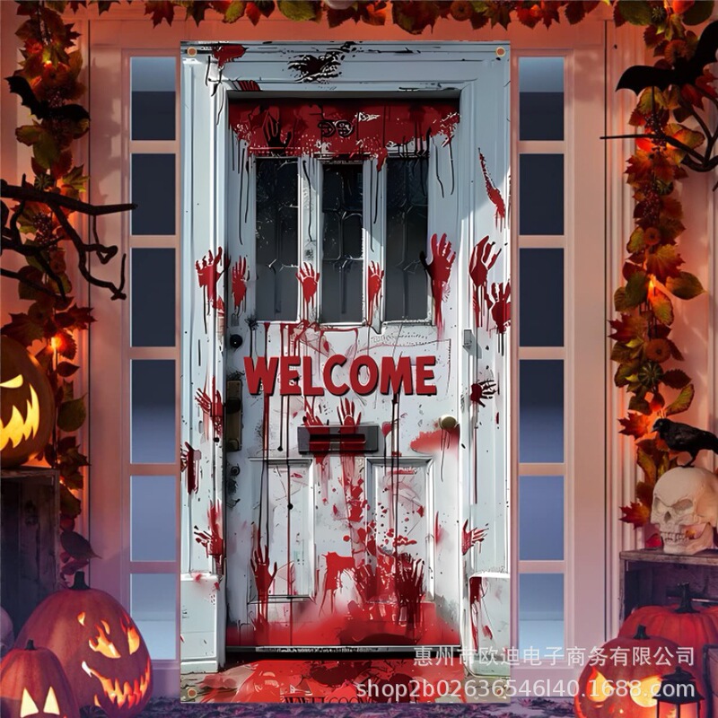 Source Factory Cross-Border New Halloween Door Curtain, Door Cover, Horror Atmosphere Scene Decoration Flag, Photo Door Backdrop