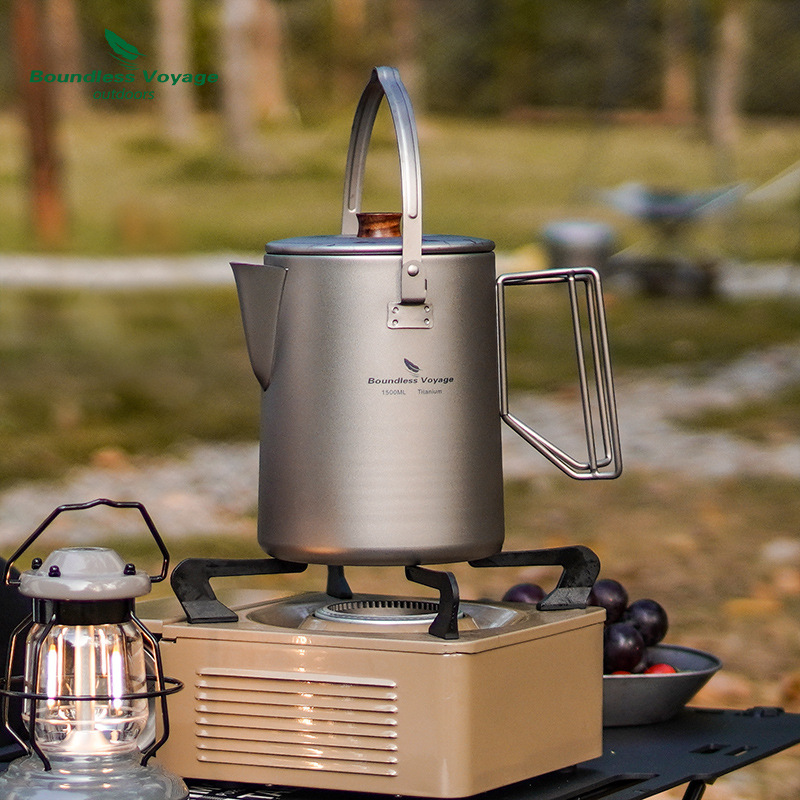 Biwei Pure Titanium Outdoor Hand-Brewed Coffee Pot 1500ml Portable Camping Coffee Cup Camping Kettle Outdoor Camping