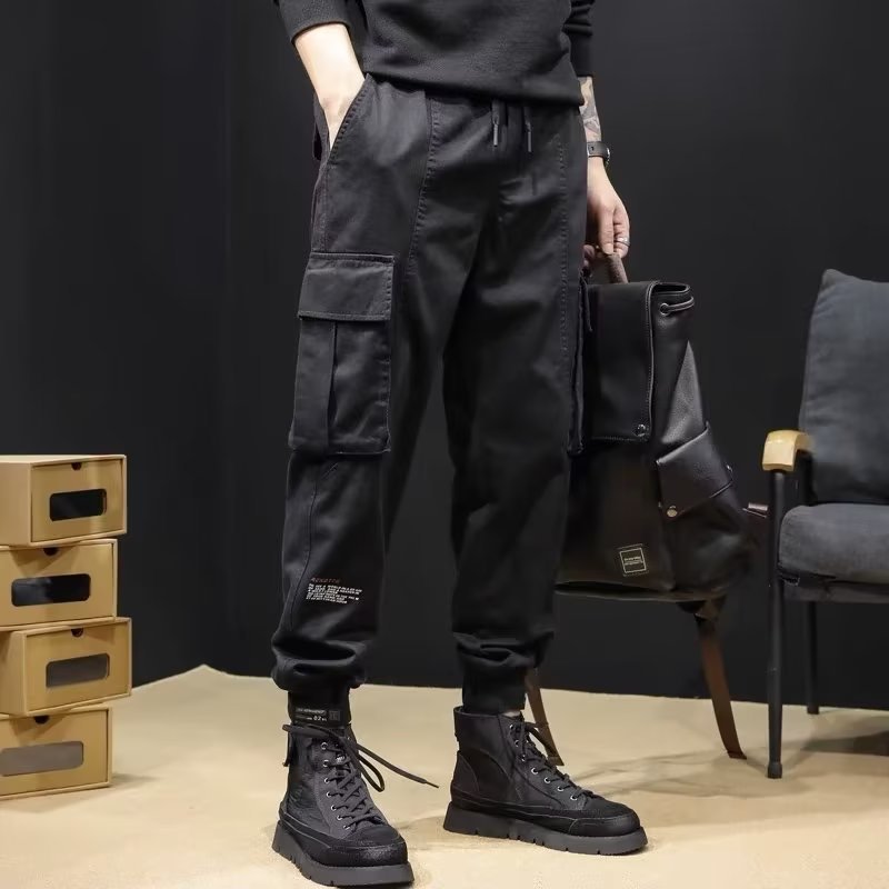 Monos de cintura elástica con múltiples bolsillos, pantalones sueltos de talla grande resistentes al desgaste para hombres, pantalones de trabajo verde militar, pantalones con pies de sitio de construcción
