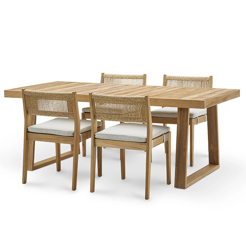 Mesa y silla de madera maciza al aire libre patio balcón al aire libre impermeable protección solar ocio muebles de jardín al aire libre cuerda trenzada mesa y silla combinación