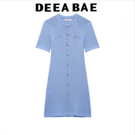 DEEABAE 2025春季女装 休闲百搭正面系扣罗纹针织连衣裙 1229076