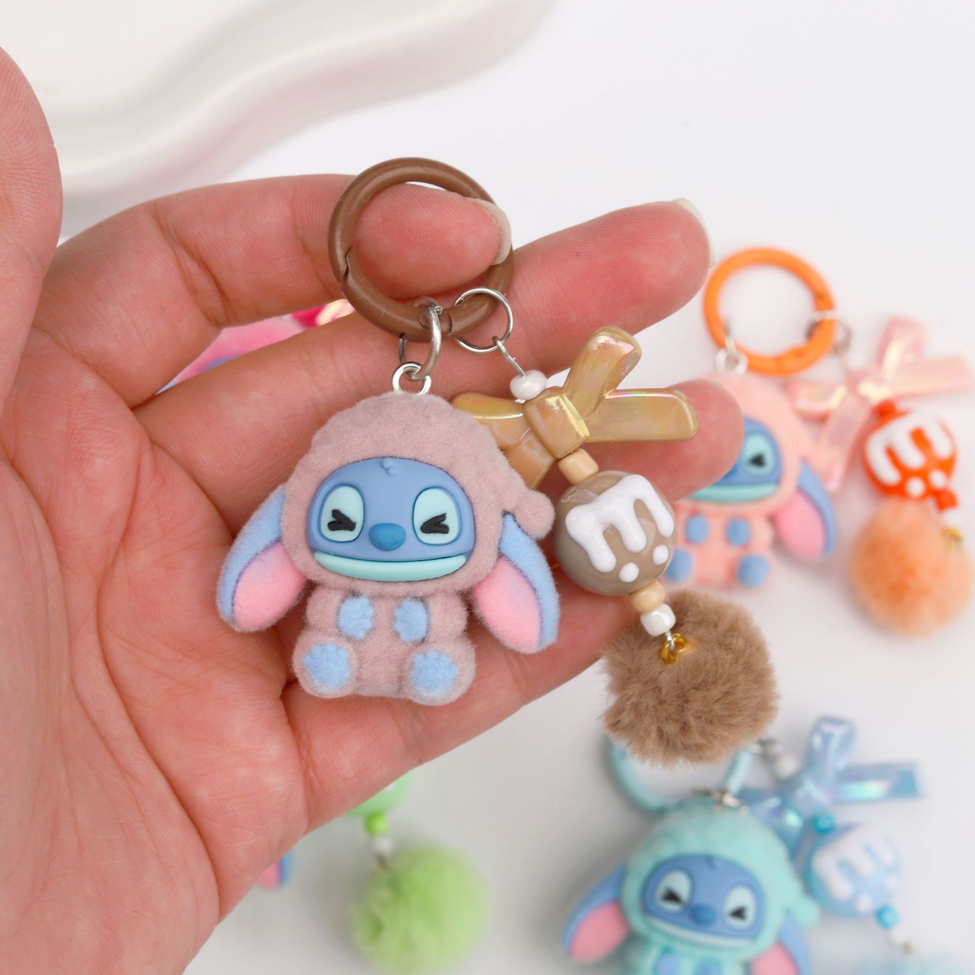 Cute Stitch Flocked Couple Bag Small Pendant Plush Doll Handmade High-End Girl High-End Mobile Phone Chain