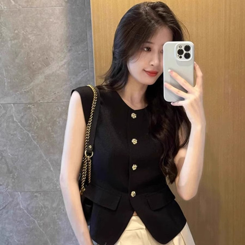 Black Little Black Dress Style Vest Jacket for Women, Summer 2025 New Arrival, Stylish Outerwear, European Style Tank Top Vest
