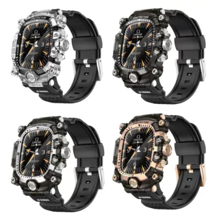 适用苹果手表一体表带46MM改装款iwatch110KXO金属壳硅胶表带跨境