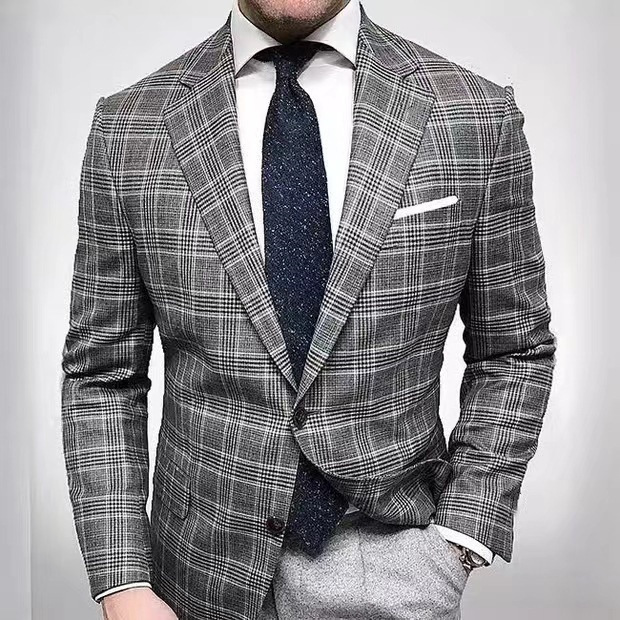 New Cross-Border Foreign Trade Style Single-Breasted Two-Button Plaid Blazer for Men, Casual Slim-Fit Suit Jacket New Cross-Border Foreign Trade Style Single-Breasted Two-Button Plaid Blazer for Men, Casual Slim-Fit Suit Jacket