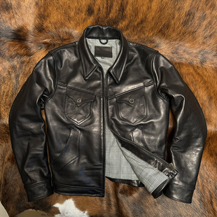 Mensa Batik Cowhide Unpainted Full-Grain Calfskin High-End Leather Jacket Pure Cowhide American Jacket Style