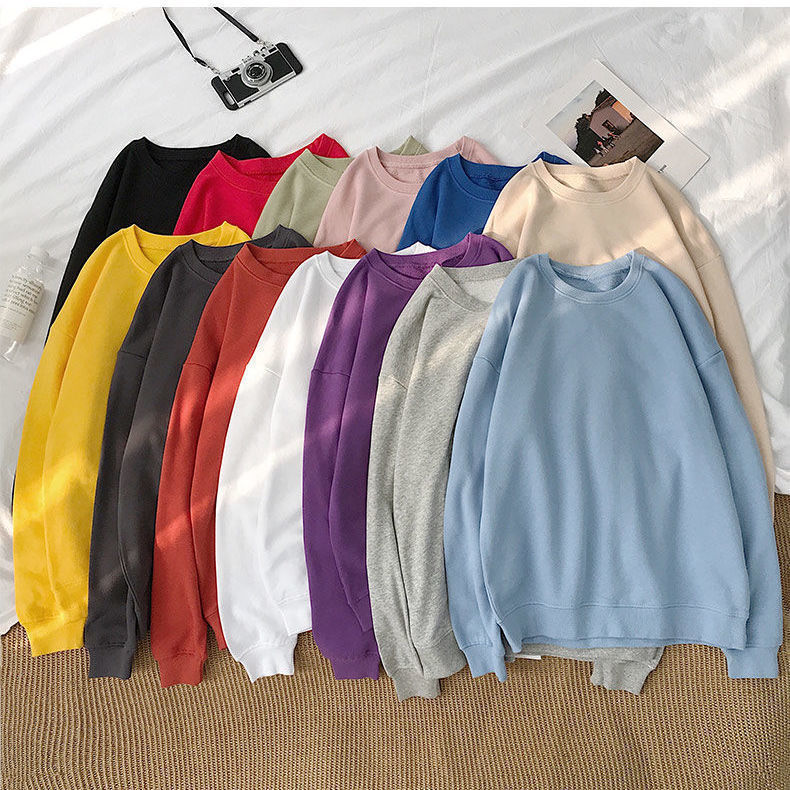 Pure Cotton 280g Hong Kong Style Autumn and Winter Solid Color Round Neck Thin Sweat Men's and Women's Fashionable All-match Couple's Casual Sweat Pure Cotton 280g Hong Kong Style Autumn and Winter Solid Color Round Neck Thin Sweat Men's and Women's Fashionable All-match Couple's Casual Sweat