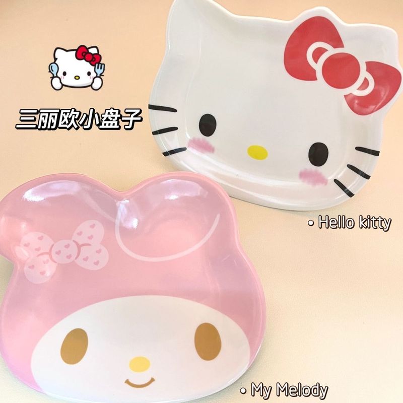 Sanrio cute cartoon small plate melody kitty melamine fruit plate spit bone dish cake snack plate