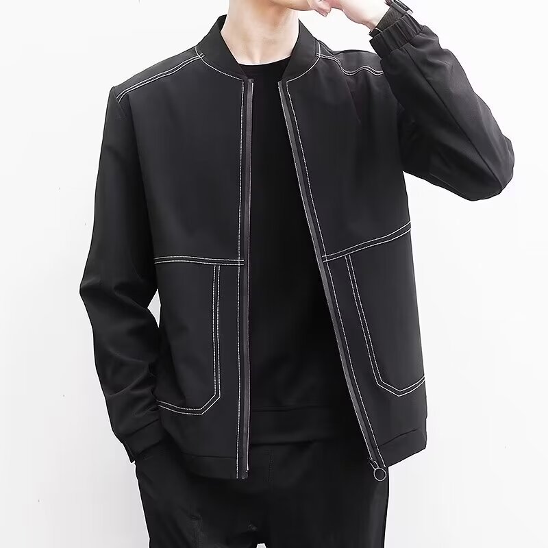 Spring and Autumn New Trendy Solid Color Jacket Men's Solid Color Top Zipper Open Jacket_voghion.com