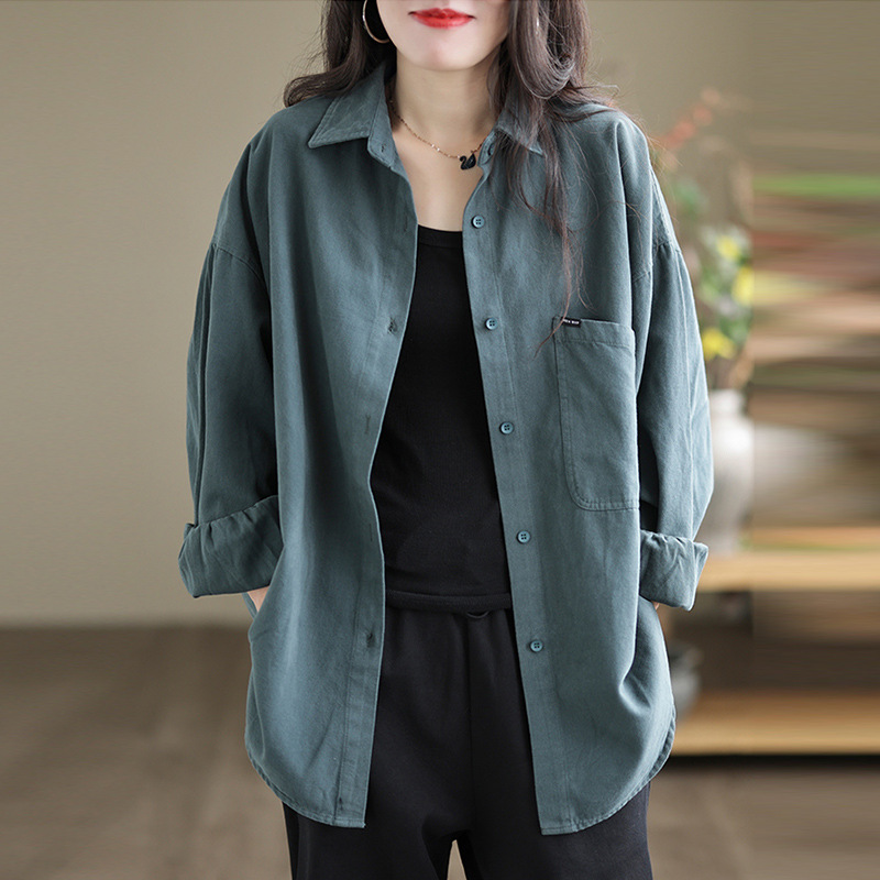 반대로 시즌 통관 대외 무역 여성의 가을 캐주얼 셔츠 재킷 플러스 사이즈 느슨한 슬리밍 긴팔 셔츠 탑 트렌디