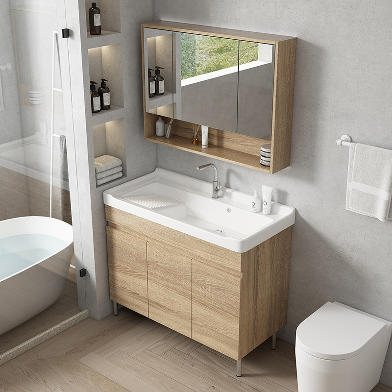 gabinete de baño de madera sólida gabinete combinado de baño tipo piso gabinete lavabo balcón con tabla de fricción lavabo lavabo lavabo