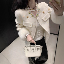 2025新款千金重工亮片名媛香风气质套双面羊绒短款大衣外套现货女