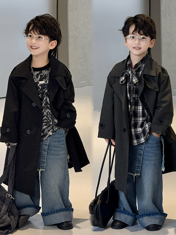 Плащ для мальчиков, осенний комплект, детская модная ретро куртка, свободный крой