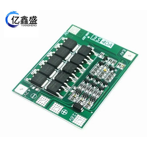 3-Cell 11.1V / 12.6V 18650 Lithium Battery Protection Board with Balancing, Supports Drill Startup, 40A Current