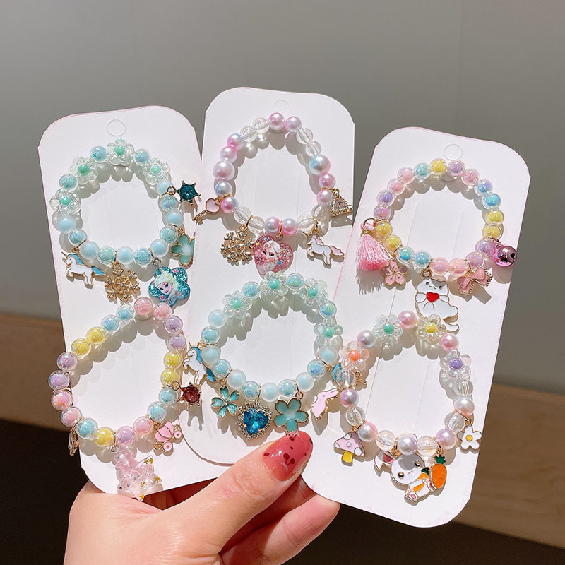 Pulsera de los niños de dibujos animados Mujer Princesa cuentas de vidrio Linda niña bebé pulsera estudiante joyería al por mayor