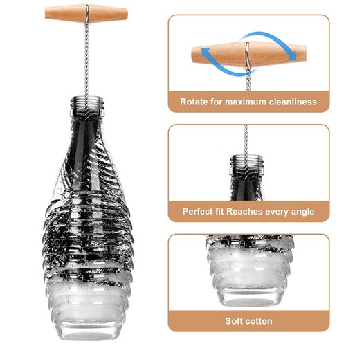 Soda Bottle Brush Home Cup Brush Bottle Brush Carbonated Water Brush Glass Scratch-Free Cleaning Brush Wooden Handle Cotton Cord