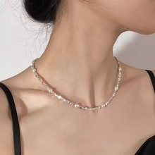 粗碎银满天星S925纯银施家珍珠项链时尚气质百搭颈链锁骨链女配饰