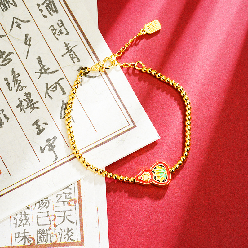 Nueva pulsera de oro de arena vietnamita retro esmalte goteo de aceite loto calabaza cuentas pulsera femenina joyas de alta calidad