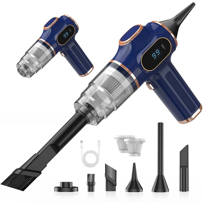 Factory Direct Supply Vacuum Cleaner Wireless Portable Large Suction Vacuum Cleaner Car Household Blow Suction Integrated Mini Blower Dust Cleaner (Tozsoranlar) - 500g-blowing-and-sucking-two-core-blue-digital-display-3000mah