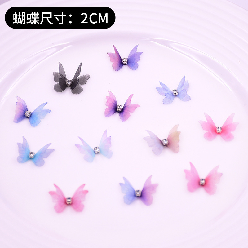 2cm double-layer three-dimensional tulle butterfly wedding photography props handmade diy nail accessories face nail stickers 2cm double-layer three-dimensional tulle butterfly wedding photography props handmade diy nail accessories face nail stickers
