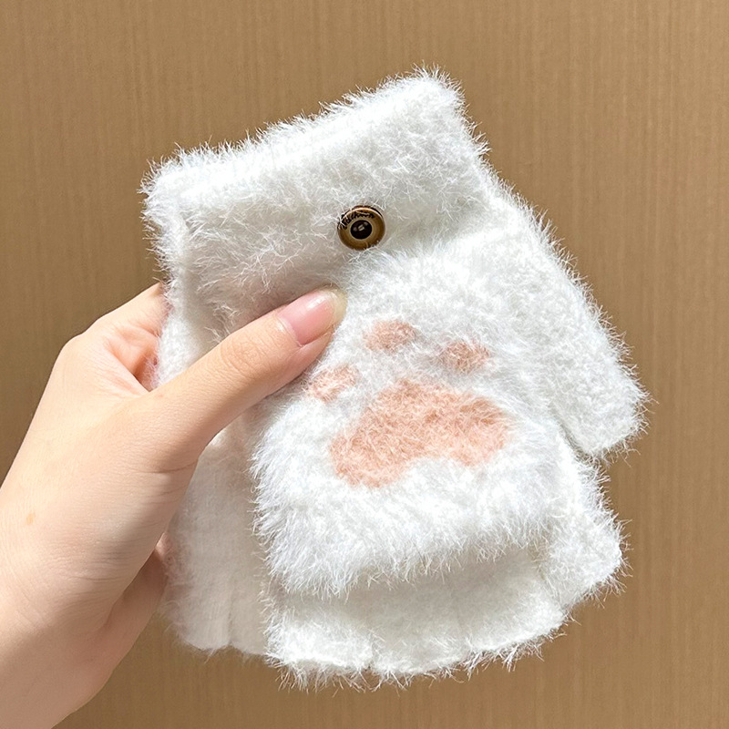 흰색 - 뒤집힌 곰 발 장갑(1쌍)