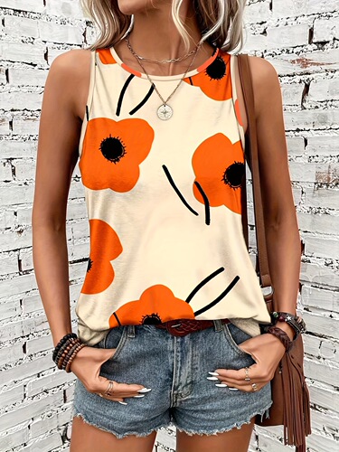 Short-sleeved independent standing printed sleeveless vest can be worn externally and is fashionable and all-matching for vacation