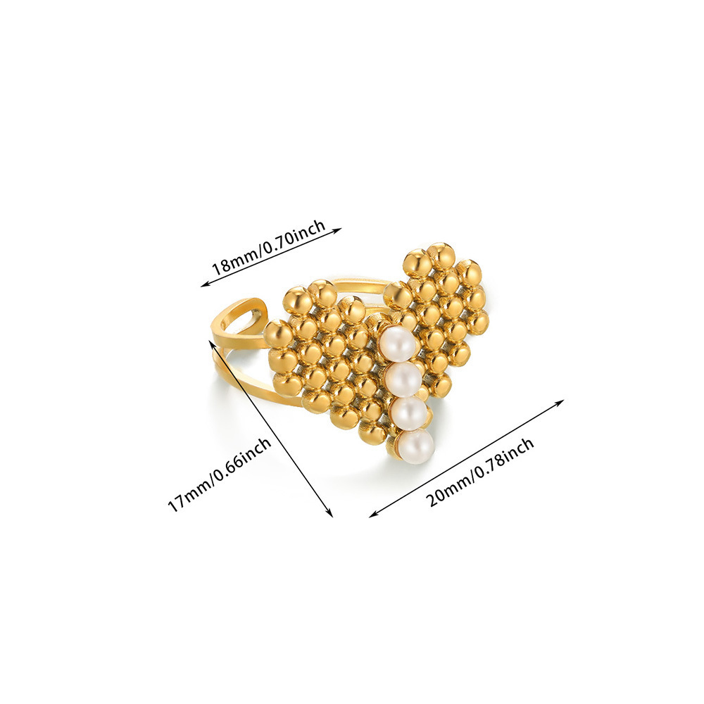 Daily, Street Occasion PVD Coated Real Gold Plated Heart Shape Flower Bow Knot 304 Stainless Steel Imitation Pearl Vintage Style Waterproof Non Tarnish Open Rings