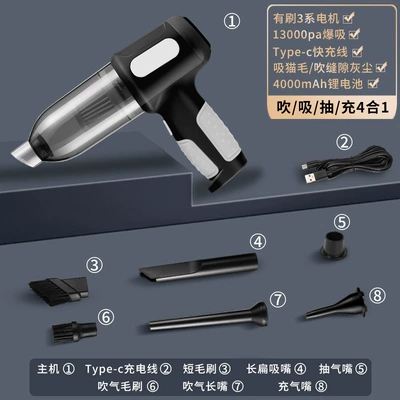 Cross-Border New Car Vacuum Cleaner Handheld Car Home Dual-Use Vacuum Cleaner Blowing and Suction Integrated High-Power Car Supplies (Tozsoranlar) - standard-black-4-in-1-blow-suction-charge-type-c-quick-charge-mouth