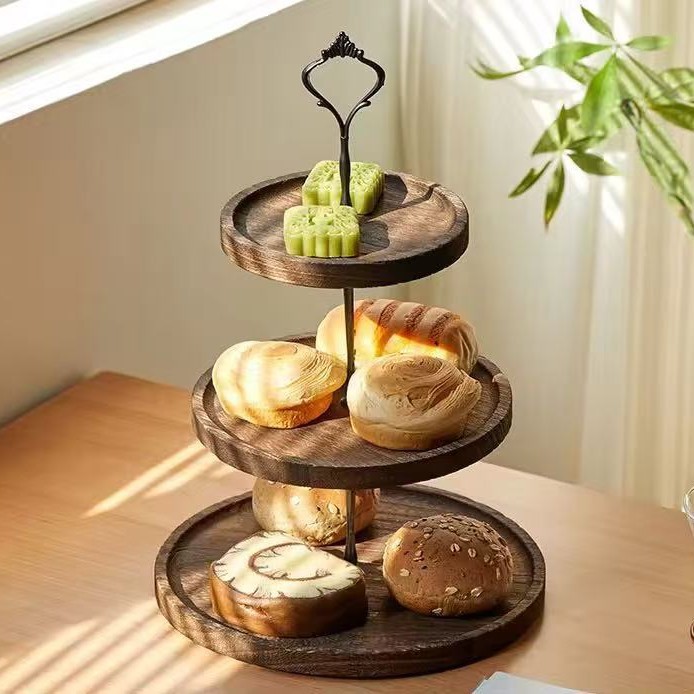 欧式木质家用客厅点心架蛋糕托盘三层整理架水果甜品台装饰展示架