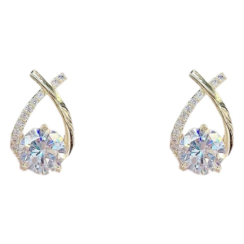 S925 aguja de plata Corea del Sur exquisito diamante Cruz pendientes luz lujo temperamento nicho avanzado diseño pendientes