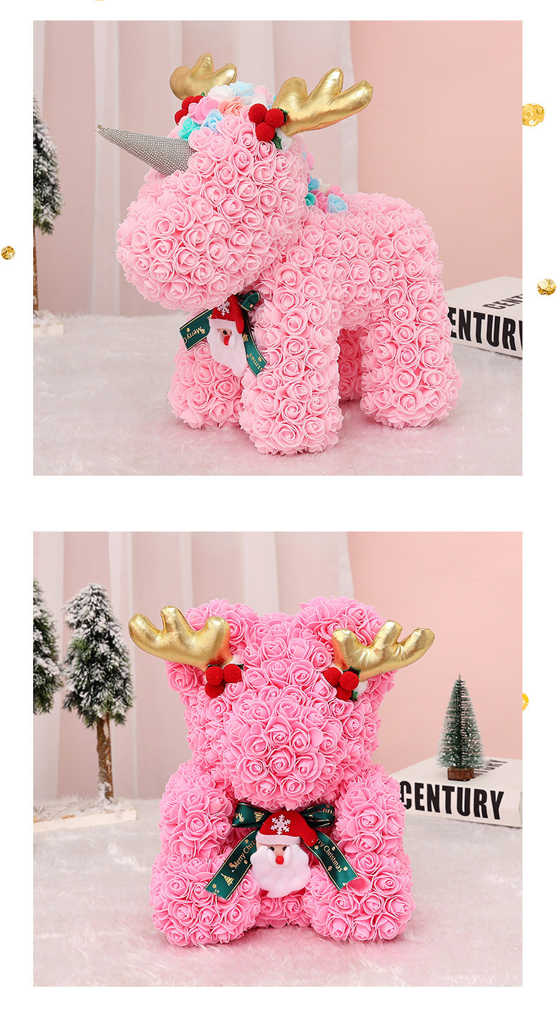Regalos navideños: Rosa preservada con forma de oso, ideal como regalo de Navidad para niños. Adornos navideños de unicornio con forma de oso y flores de espuma PE. Adornos adorables._voghion.com