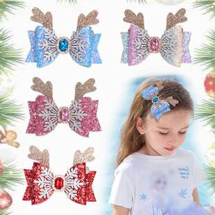 European and American Foreign trade cross-border Christmas children's bow hairpin Snowflake girl baby dovetail hairpin side clip hair accessories