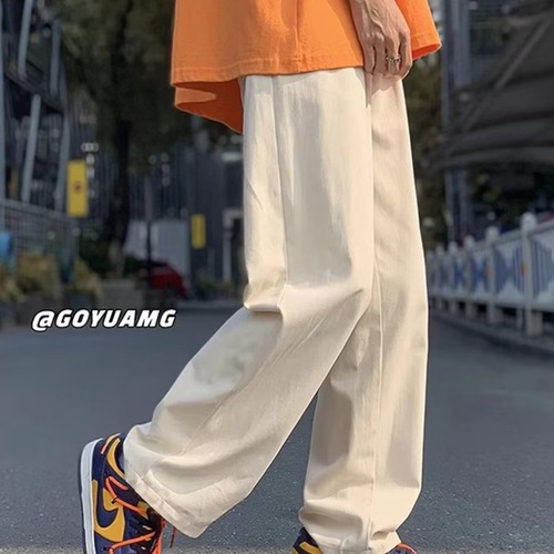 Men's Spring Trendy Casual Loose Straight Leg Fashion Streetwear Denim Pants with Long Length