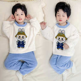 2026新款加厚睡衣秋冬季珊瑚绒儿童家居服套装宝宝男孩法兰绒男童