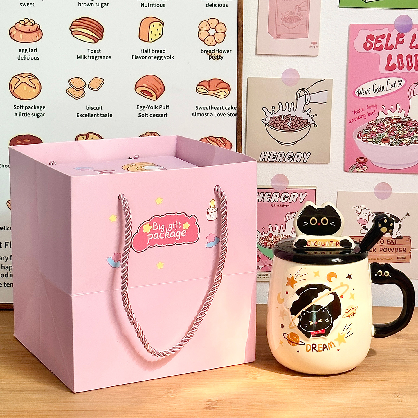 Cute gato cerámica taza con cubierta taza de cuchara de taza de agua de alto valor para niñas taza de regalo de cumpleaños casera taza de pareja