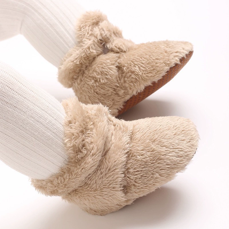 Трансграничные новые зимние детские мягкие подошвы противоскользящие и износостойкие повседневные модные сплошной цвет теплый и утолщенный коралловый бархат