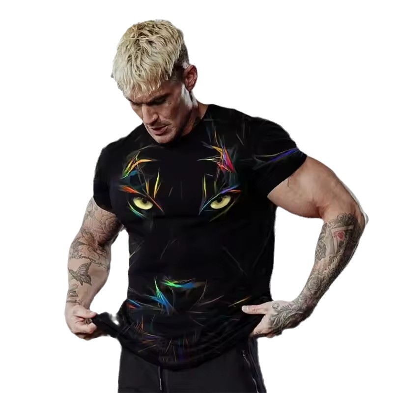 Camiseta de manga corta transpirable de malla suelta para hombre de deportes de verano 2024 venta caliente líneas simples tigre impresión digital 3D